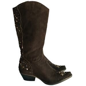 Vintage 90s Y2K Anne Michelle Black Suede Studded Western Boots Cowgirl Womens 8